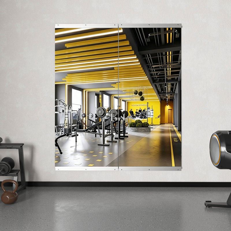 Large Home Gym Mirror 60 x 52 Overall Coverage 2PCS 26 x 60 Panels Oversized Dance Studio Mirror Wall Mounted Frameless Full Length Tempered Glass
