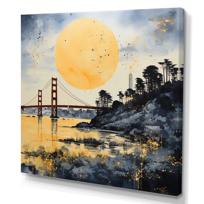 Yellow Bridge Golden Gate Monochrome III - Architecture Wall Art Prints, 16" H x 16" W, Toile tendue
