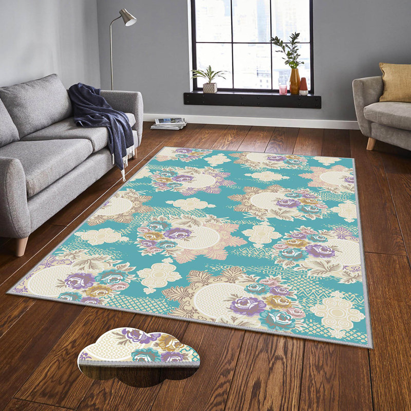 Premium Polyester Area Rug (5.2 x 7.5 ft), 1% Antibacterial, Non-Slip Underside, .3 in Pile Height | Machine Washable, 3D Digital Print, Durable Woven Carpet | Ideal for Living Room, Bedroom & Dining Spaces