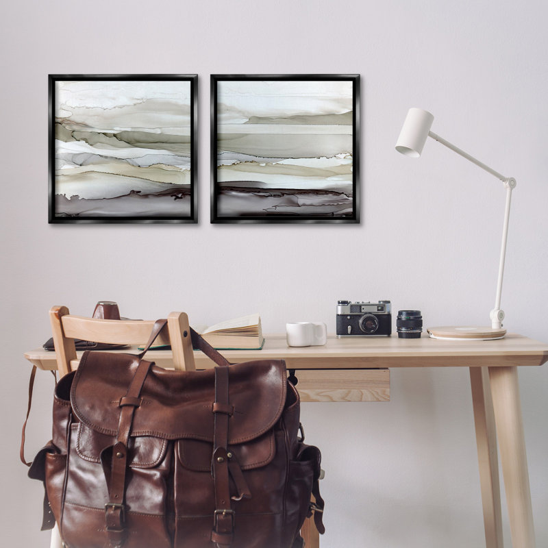Abstract Watercolor Wave Interpetation 2 Piece Black Framed Floater Canvas Set by Carol Robinson, Jet Black Floater Frame