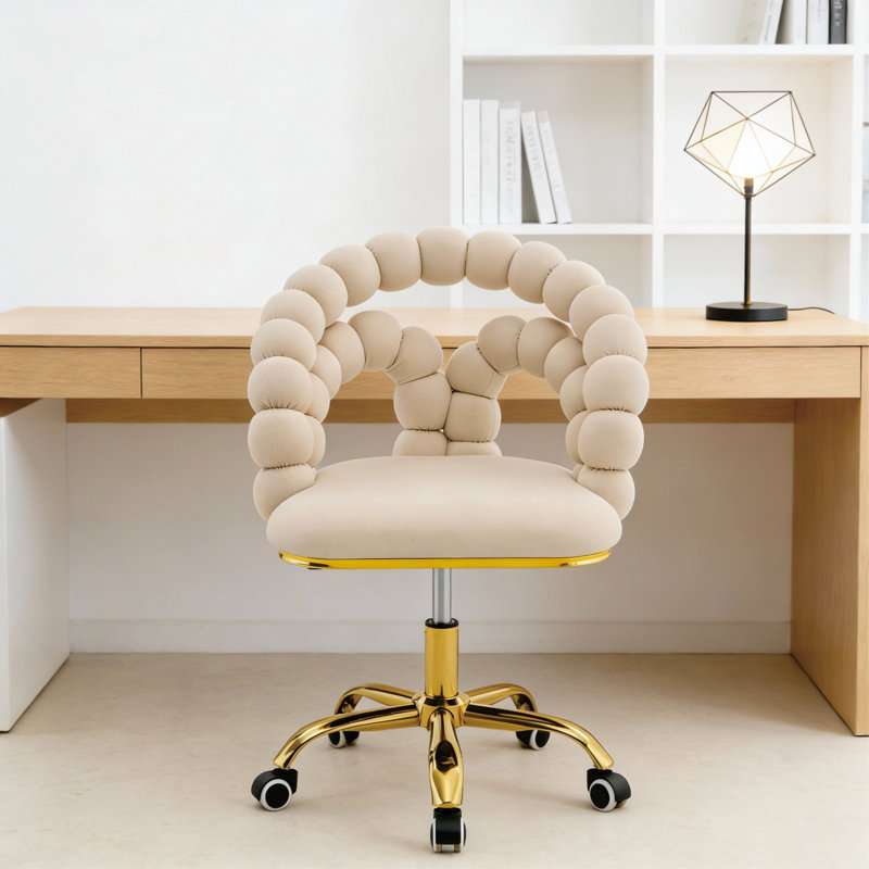 Chaise de bureau rembourrée en velours avec dossier creux, Beige