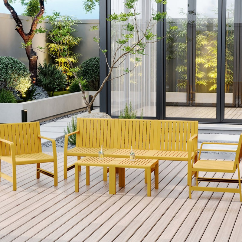 Apricot Brown 5 Furniture For Indoor/outdoor - 3 , 2 Chairs, Coffee Tables, Rust , Waterproof Pp, Space, Comfortable Deep Seats Frame, Quick & Easy Assembly, Smart Space