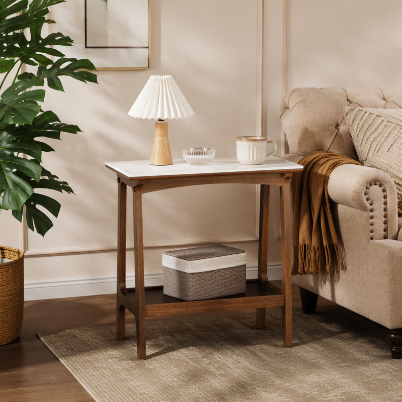 Table d'appoint rétro en ardoise rétro brun rougeâtre avec tablette de rangement, petite table de bout pour le salon, petite maison de ferme, table de chevet