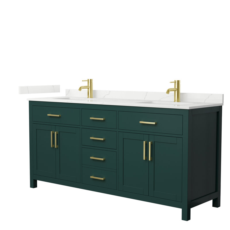 Beckett 72" Freestanding Double Bathroom Vanity with Quartz Top, Brushed Gold, Giotto Quartz, Green
