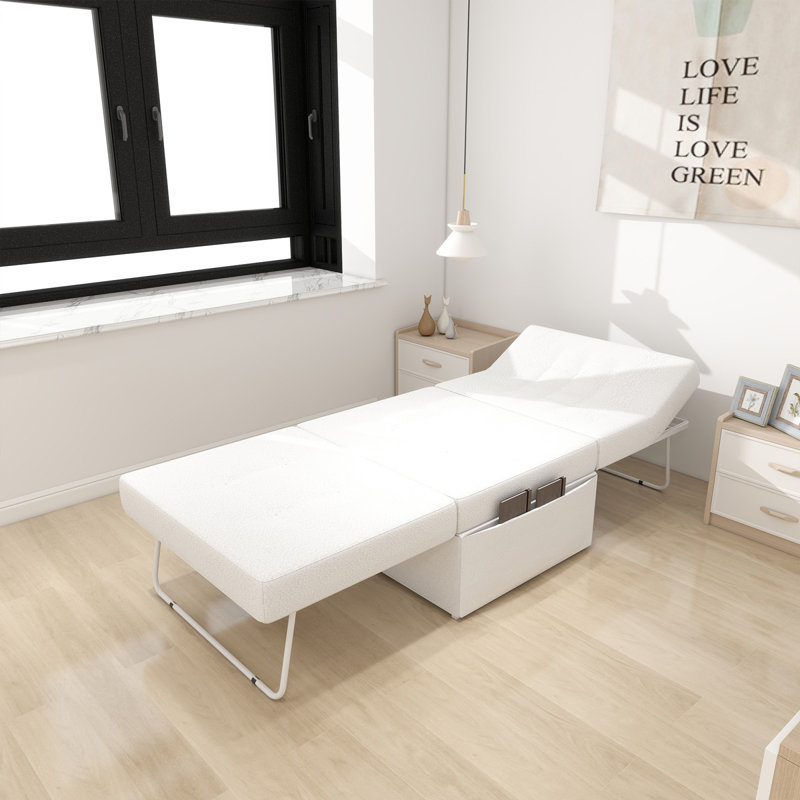 Convertible 4-in-1 Sofa Bed: Modern Foldable Ottoman Sleeper With Adjustable Backrest For Living Room Or Small Apartment, 36" Width - White