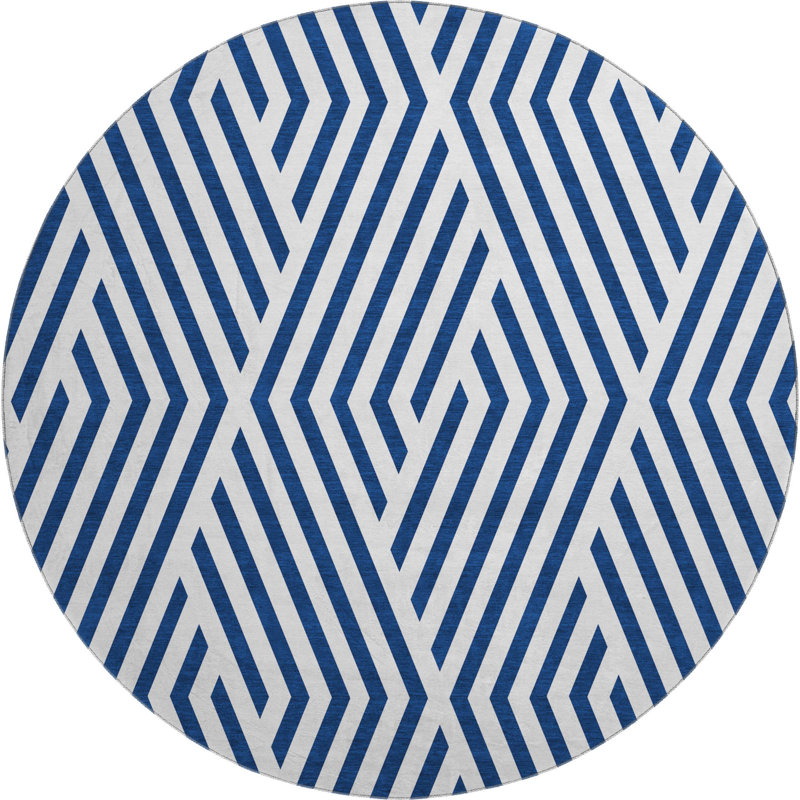 Premium Machine Washable Cerrito AMF550 Navy Rug, Round 8'