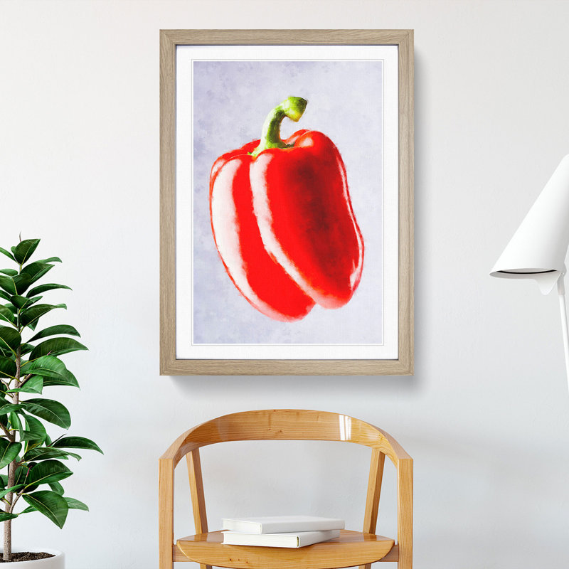 Lone Red Bell Pepper - Framed Print, Oak Framed, 63cm H x 45cm W x 2cm D
