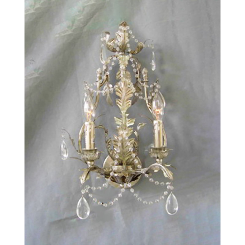 2-Light Silver Wall Sconce With Clear Crystals
