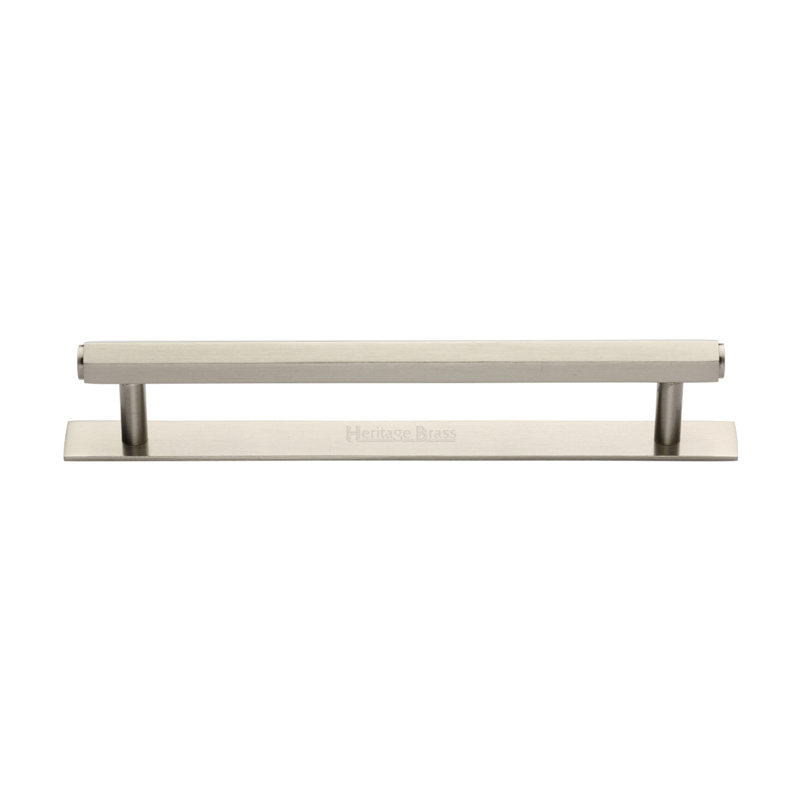Heritage Brass Heritage Cabinet Pull Hexagonal Design with Plate, 16cm, Satin Nickel