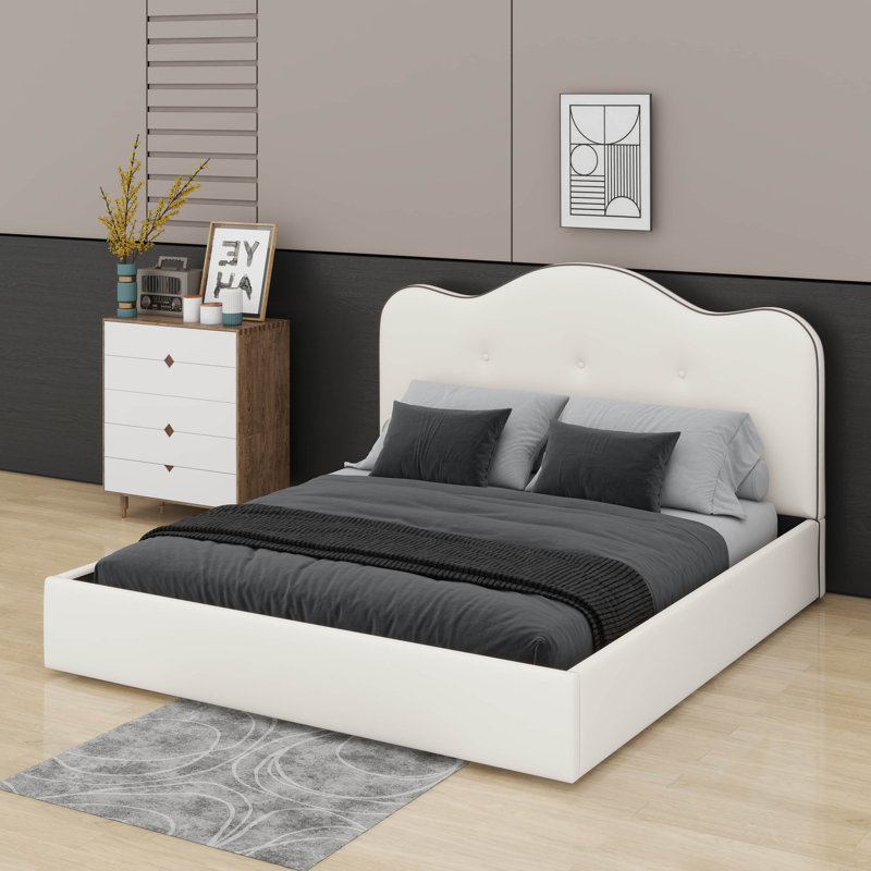 Structure de lit avec tête de lit élégante, lit plateforme tapissier au design moderne et luxueux, King
