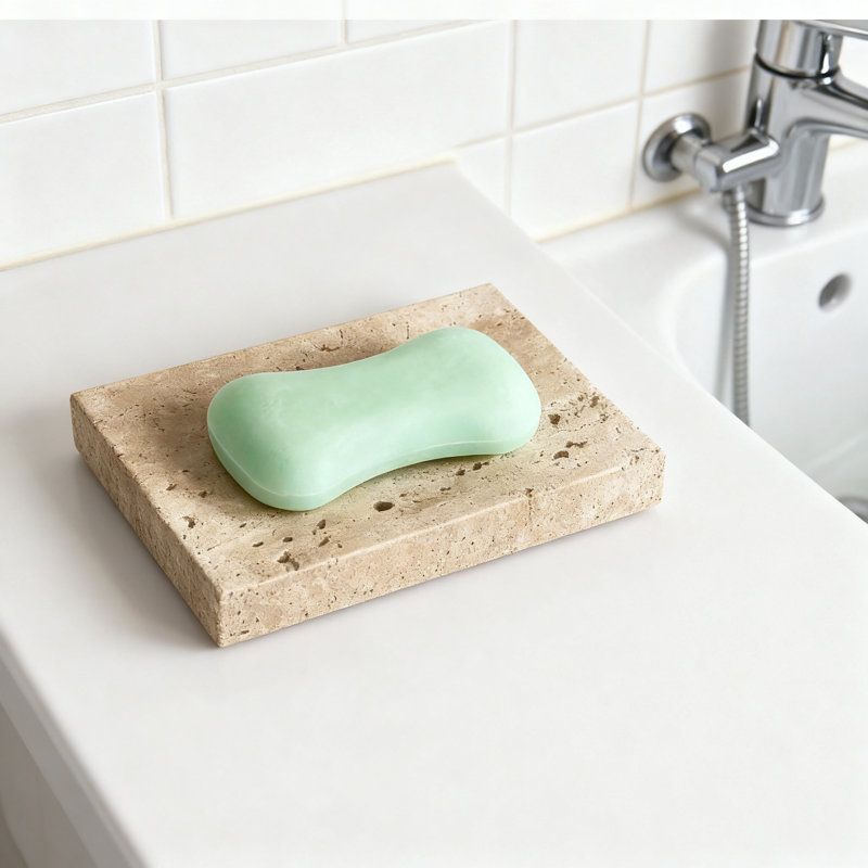 Porte-savon en marbre de travertin naturel, 1 pièce (brun beige)