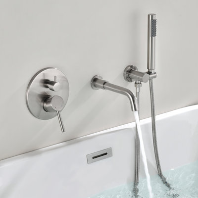 Solid Brass 2 Handle Wall Mounted Roman Tub Faucet With Handheld Shower