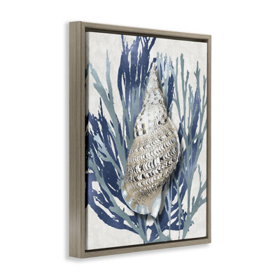 Coquillage, corail, plage bleue, grain, toile flottante, art mural par Caroline Kelly