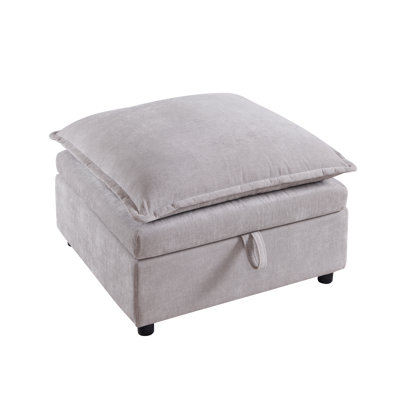 Modern 27.56" Wide Chenille Ottoman Square Upholstered with Storage, Footstool Module Part for Chenille Sectional Sofa,Light gray