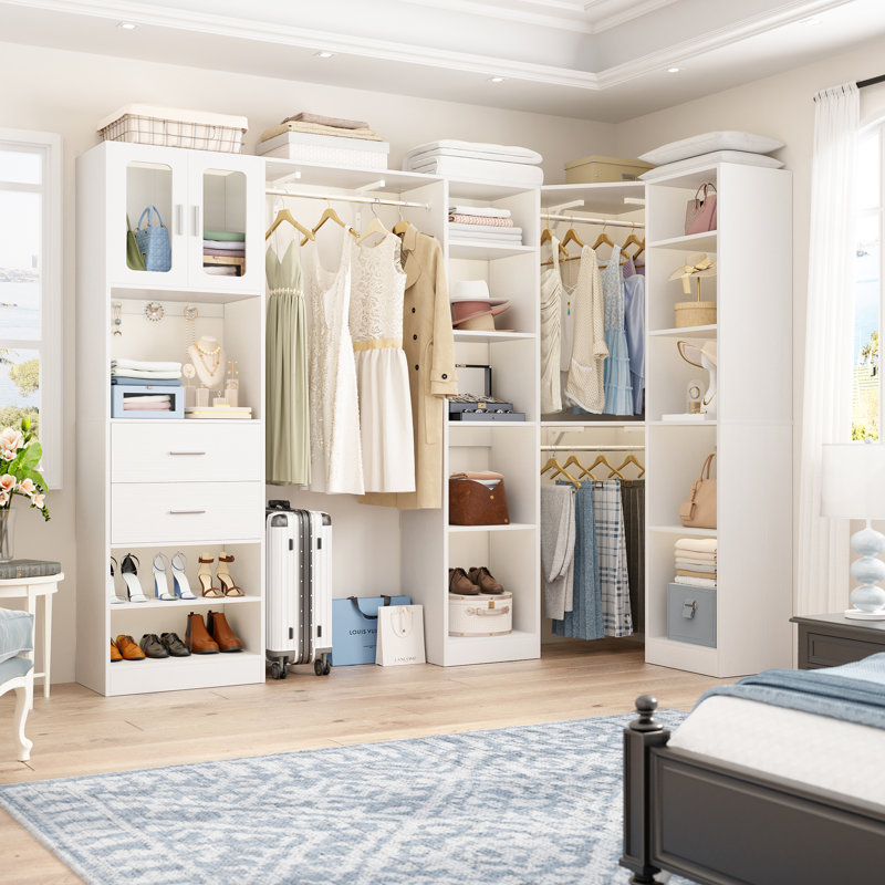 40" × 100" Closet With Door And Wooden Drawers, White