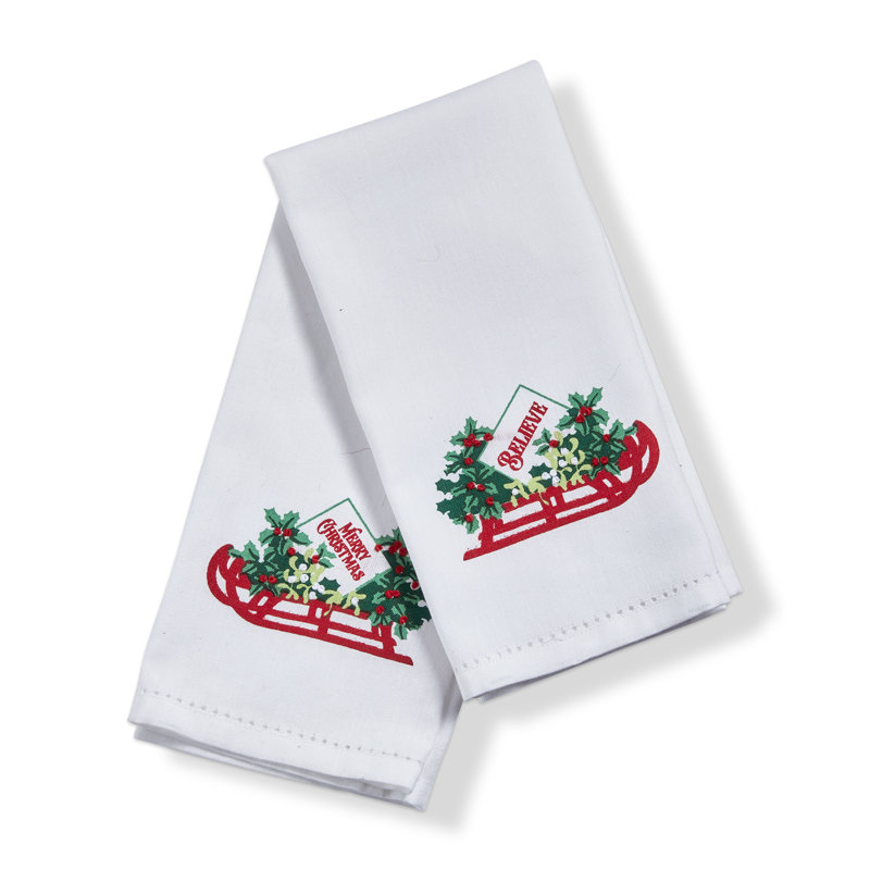 Holly Leaf Sled Guest Towel S/2