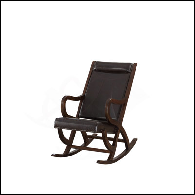 Chaise berçante espresso en cuir synthétique et finition noyer