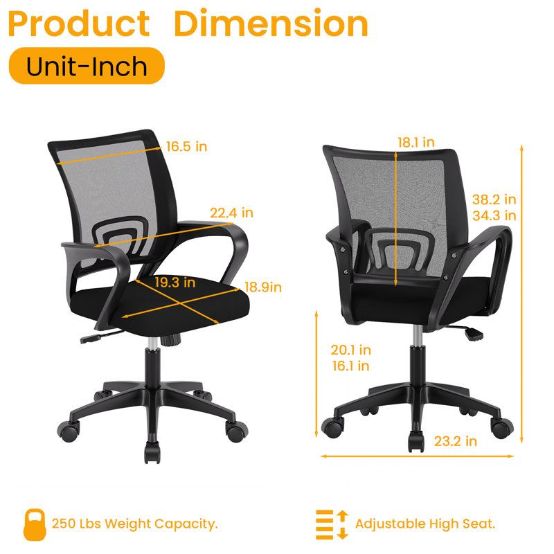 Chaise de bureau Fauteuil de bureau à hauteur réglable Fauteuil de bureau ergonomique, Noir