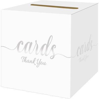White & Silver Card Box, 7.8x7.8x7.8In, Cardboard Gift Card Holder for Wedding, Graduation, Baby Shower, Funeral, Birthday Party