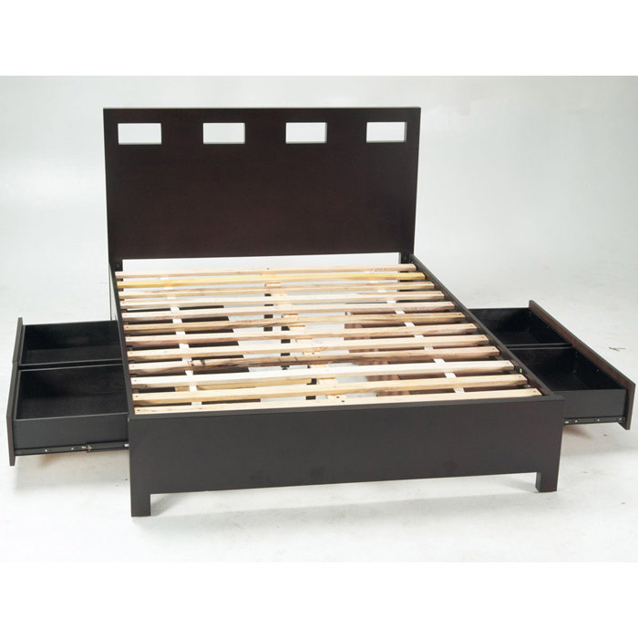 Lit standard en bois massif avec rangement Dornof, Grand lit