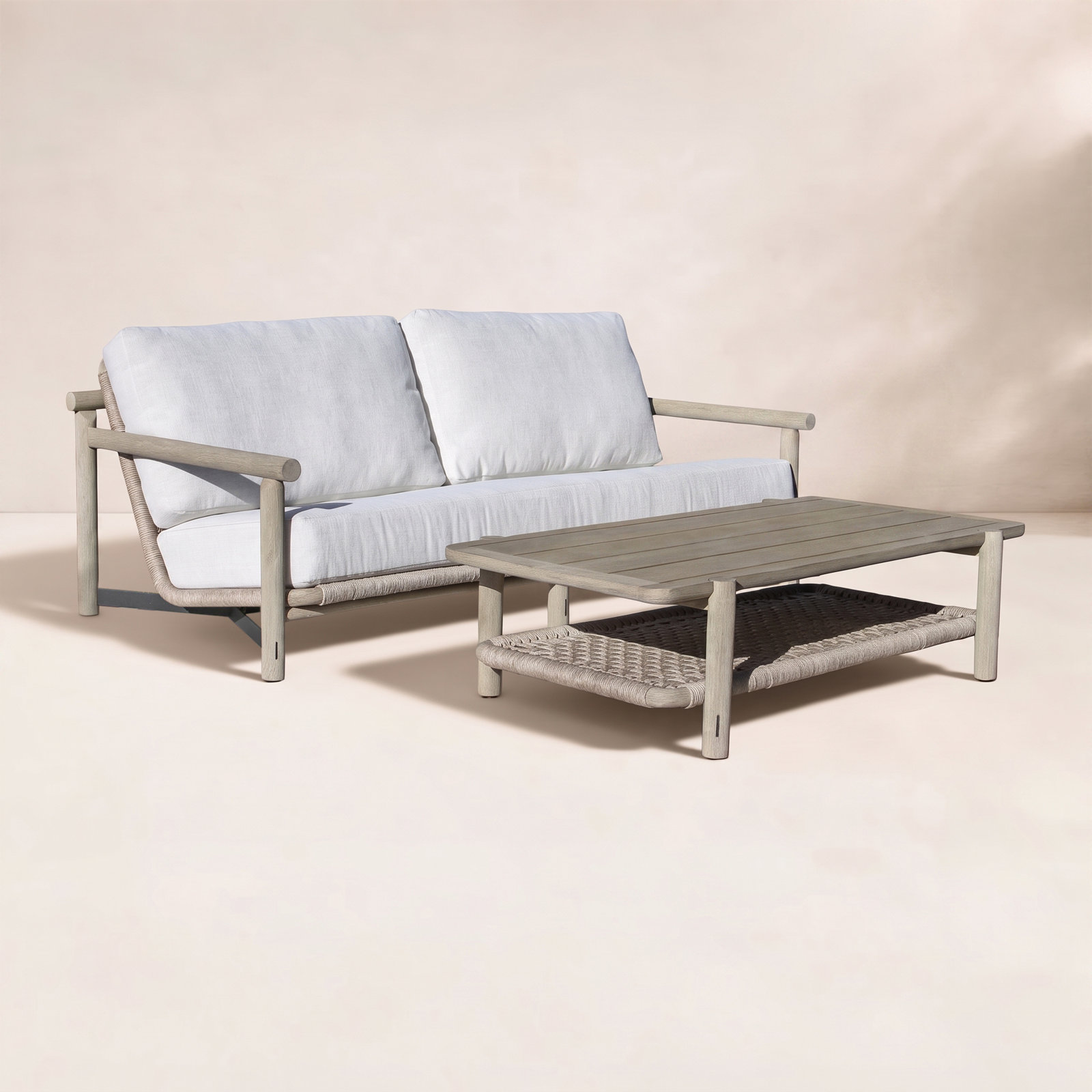 Inessa 3-Person Teak Patio Seating Group, 2 Pieces: Table, Sofa