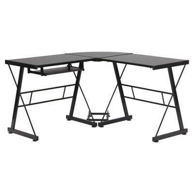 L-Shaped Glass Top Metal Base Computer Desk