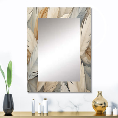 Feathery Plumes II - miroir en plumes, miroir mural moderne unique, impression d'art en métal