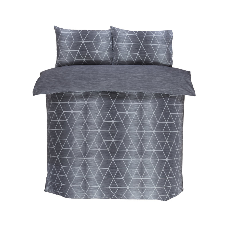 Brynmor Cotton Blend Geometric Shapes Duvet Cover with Pillowcases Included, Grey, Single - 1 Standard Pillowcase