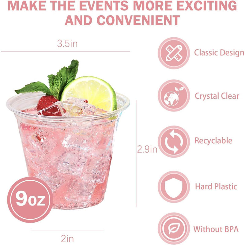 Paquet de 250 tasses à vin en plastique jetables de 9 oz avec résistance à la chaleur plus élevée