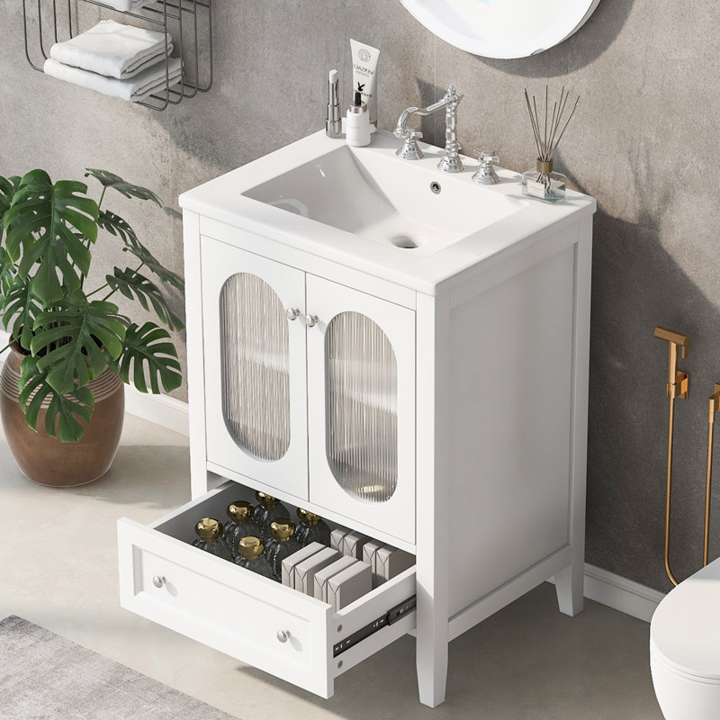 Meuble-lavabo avec lavabo, tiroir et portes, tablette réglable