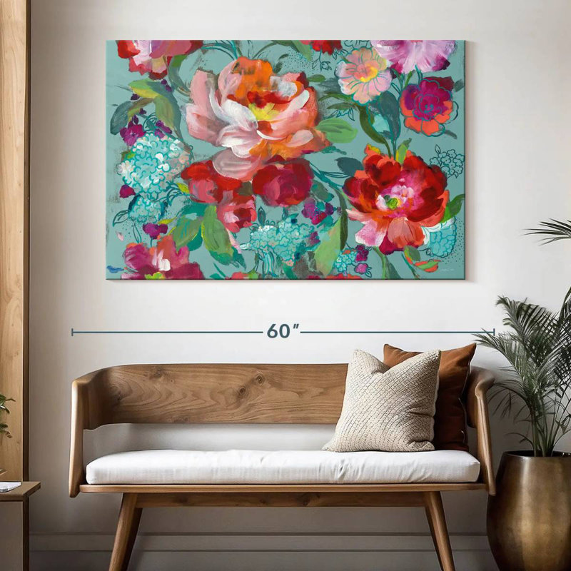 Harnek turquoise floral Medley, H 34 po x l 51 po