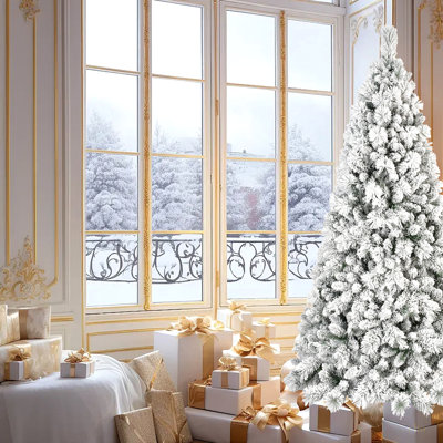 Arbre de Noël 5 pi avec 250 lumières DEL chaudes - 518 pointes, PVC enneigé et branches à aiguille dure, conception à charnières pour une installation facile, support en métal robuste - arbre de vacances complet et réaliste