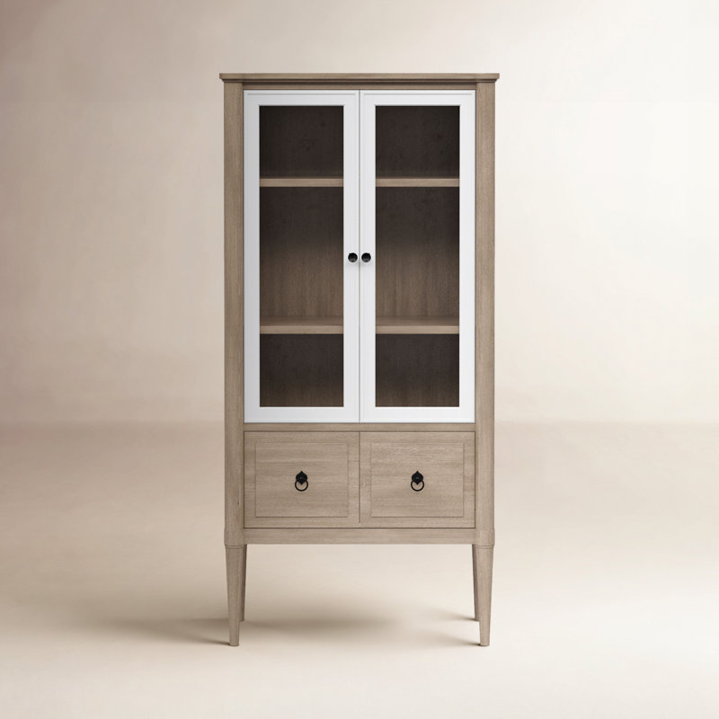 Dana Heights Display Cabinet – Sand Finish, Mindi Veneer with Glass Doors
