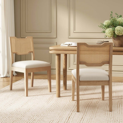 Farmhouse Bar Stools Set of 2 with Rattan Backrest and Upholstered Seat