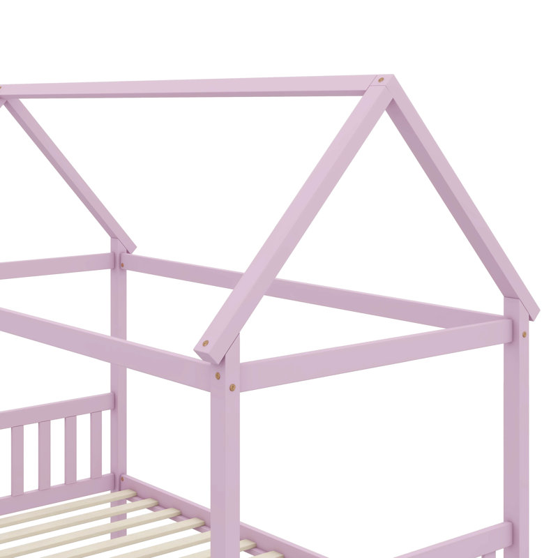 Lit simple pour enfant conçu en forme de maison, Rose