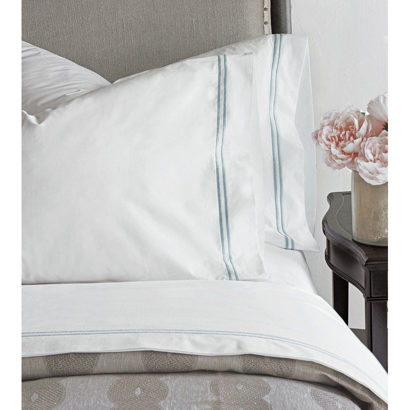 Enzo Sheet Set, White/Lake, Queen Sheet Set + 2 Pillowcases