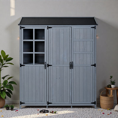 Large Patio Garden Shed With Waterproof Roof, 3 Doors Storage Cabinet, Workstation, 7 Storage Shelves, 2 Drawers And 6 Hooks