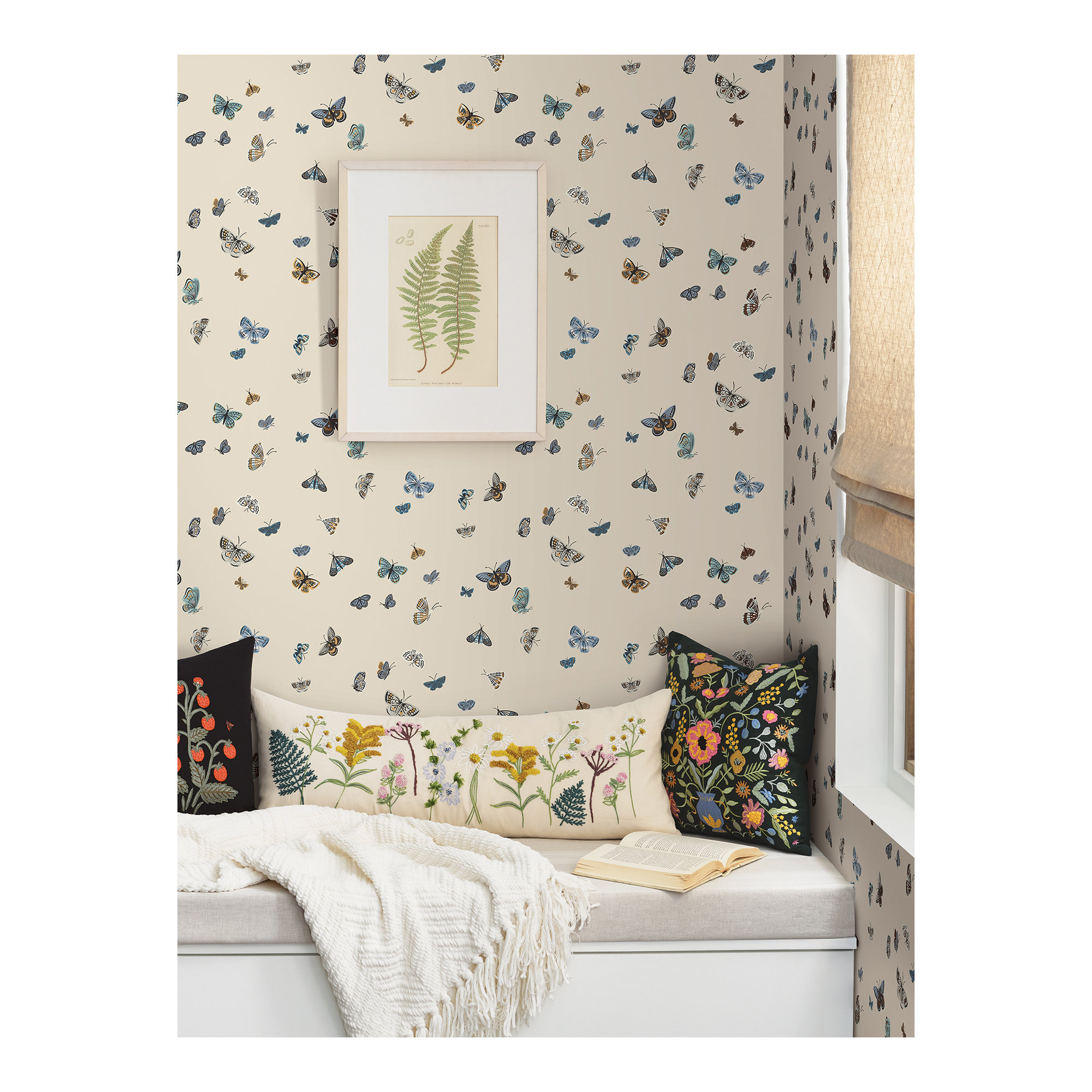 Butterfly House Peel and Stick Wallpaper, Beige