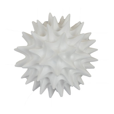 Saima Decorative Orb Sculpture with Spiked Patterns, White Resin 9 Inch