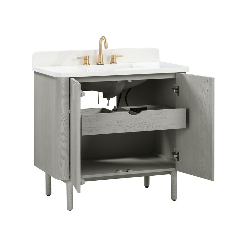 Blakely 36" Free Standing Single Bathroom Vanity with Quartz Top, Gold, Grey