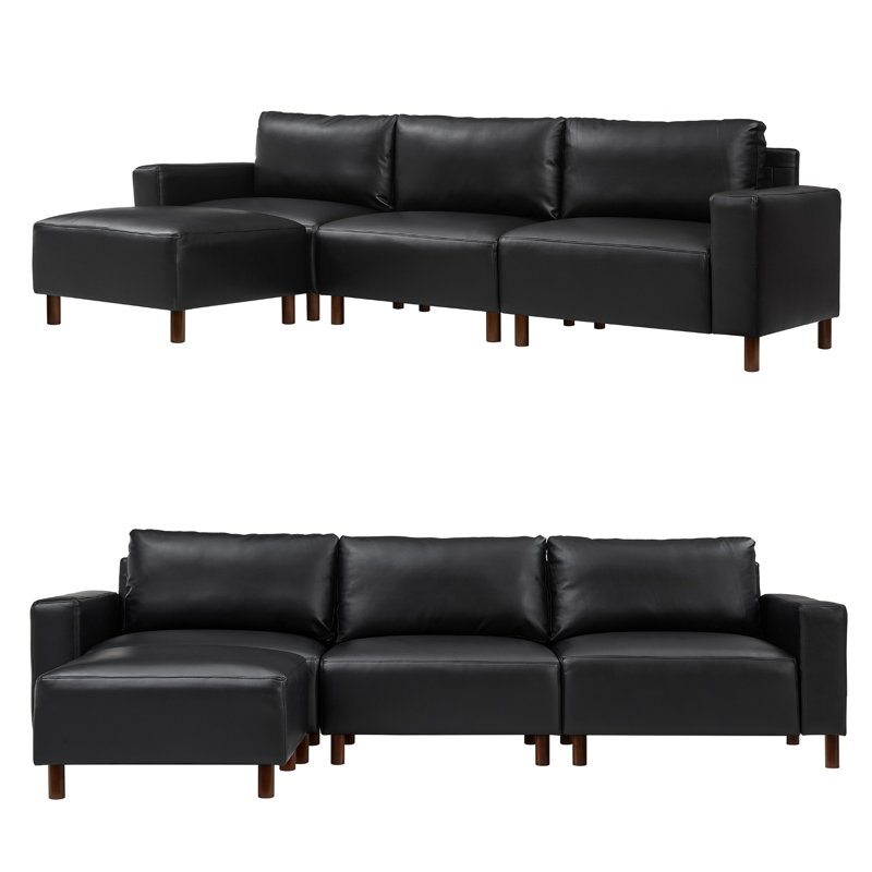 Canapé modulaire moderne en forme de L, canapé en cuir de polyuréthane respirant avec repose-pieds convertible, structure en bois massif et support à ressorts pour le salon