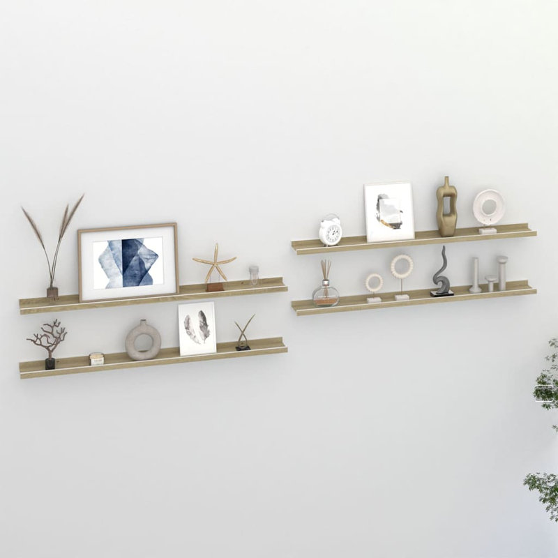 Gracelinn 4 Piece Floating Shelf, White/Sonoma Oak, 3cm H x 100cm W x 9cm D