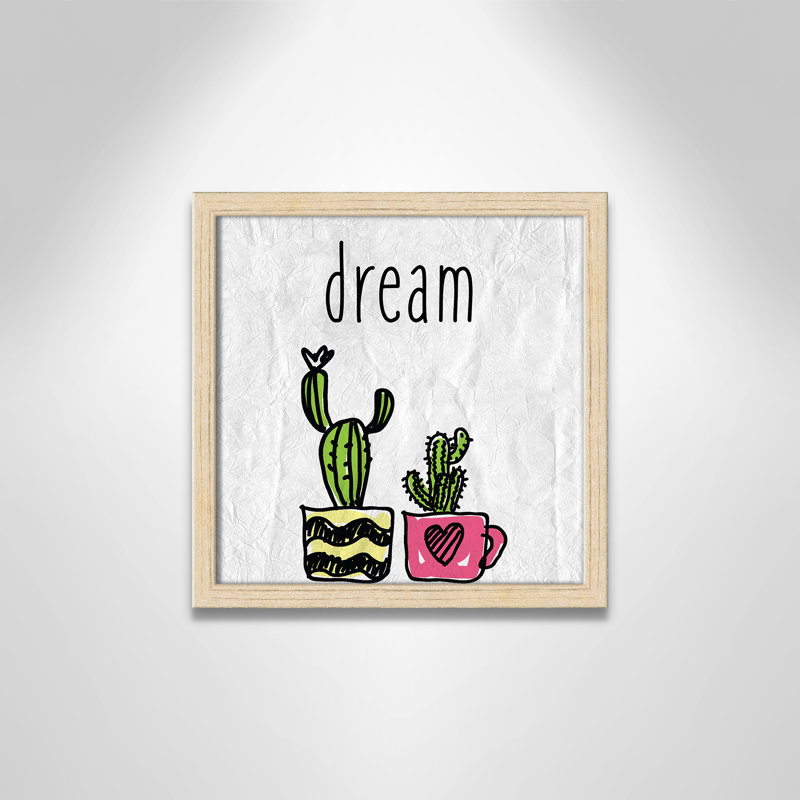 «Cacti A», art encadré, 12" H x 12" W x 1.18" D, Cadre boîte beige