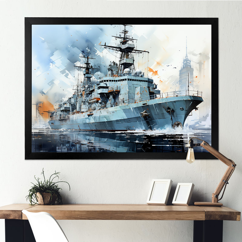 Marine armée, bateau, frégate I - Art mural militaire, Cadre d'angle fermé noir, H 34 po x l 44 po x P 1,5 po