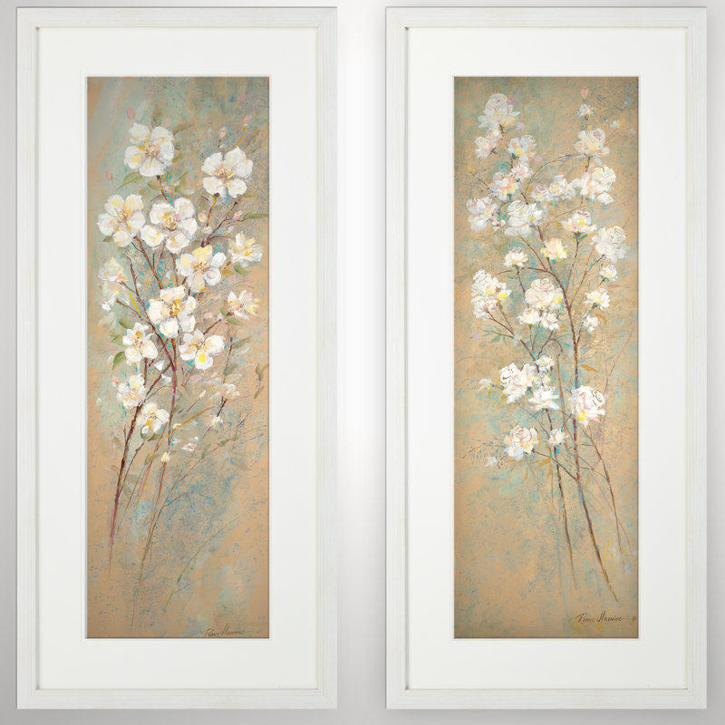 « spring réveil », ensemble de 2 reproductions de peintures à l’acrylique encadrées, Blanc