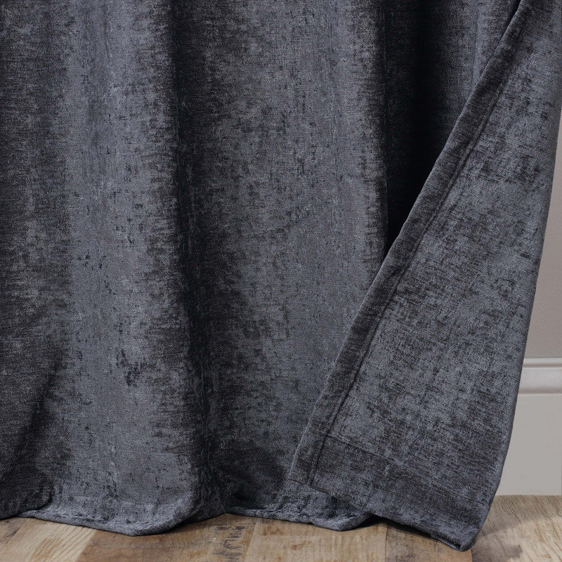 Chenille Light Filtering/Room Darkening Machine Washable Grommet Curtain Panel Set, Charcoal, 52" W x 63" L