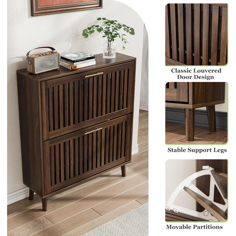 Slim Shoe Storage Cabinet With Louvred Flip Drawers, Freestanding Shoe Organizer For Entryway, Compact Shoe Rack With Adjustable Partitions And Durable Design