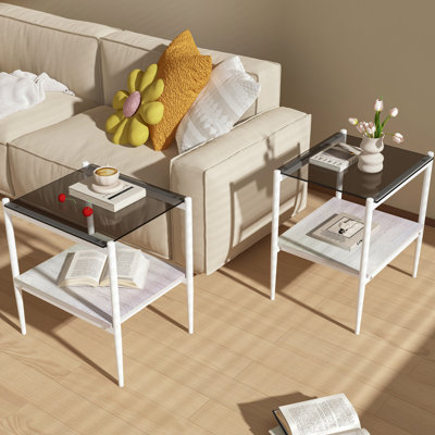 Paire de tables de bout Modern Modern, plateau en verre trempé, l 19,1 po x l 15,43 po, H 21,41 po, porteuse de 110 lb, décoration élégante de 2 tables, pour le salon