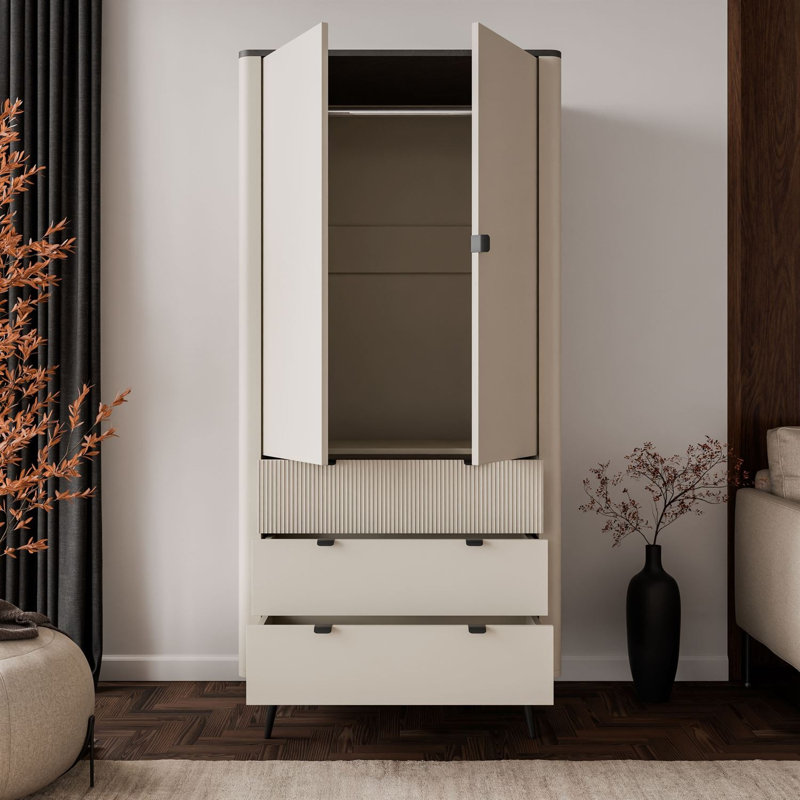 2 Door Wardrobe, cashmere / grey stone
