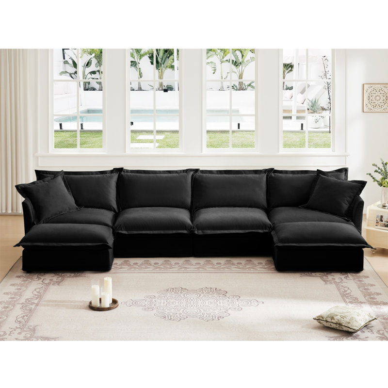 Canapé, repose-pieds en chenille, 4, H 34,6 po x l 156,6 po x P 33 po, Chenille noir